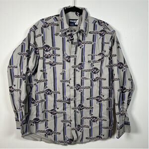 VTG Wrangler Western Aztec LS Button Up Dress Shirt 90s Country Men’s Size 17/34